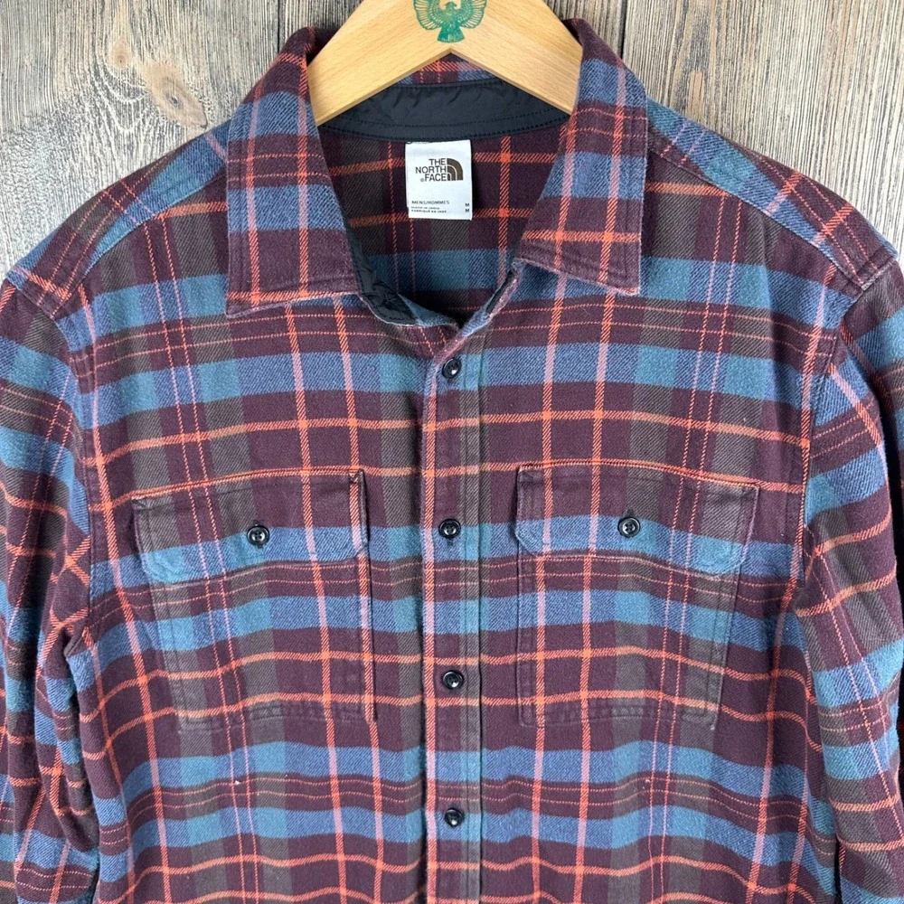 The North Face Mens Plaid Flannel Button Down Shirt Burgundy Blue NF0A7RCI M